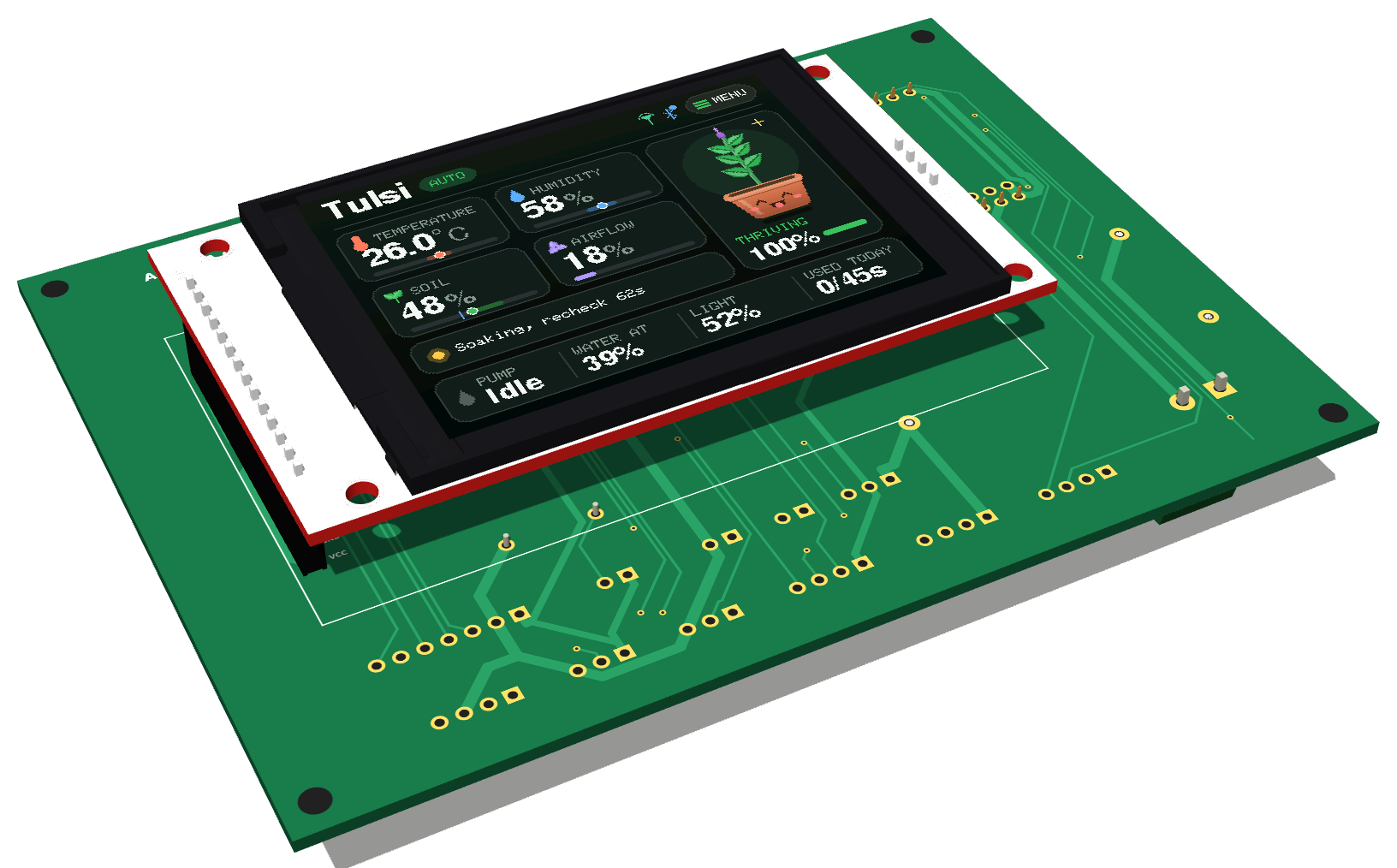 Custom KiCad carrier board front view, work in progress