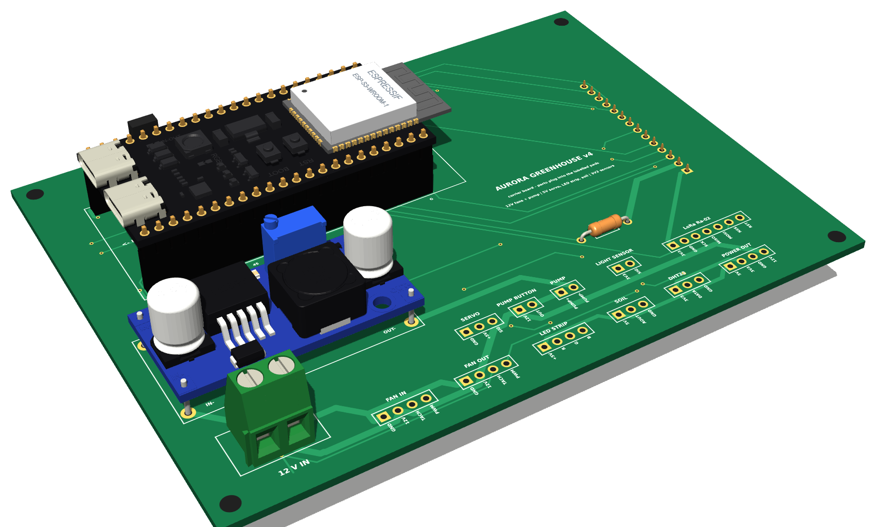 Custom KiCad carrier board back view, work in progress